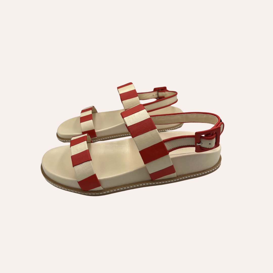 Sandália Listrada Vermelho / Off White