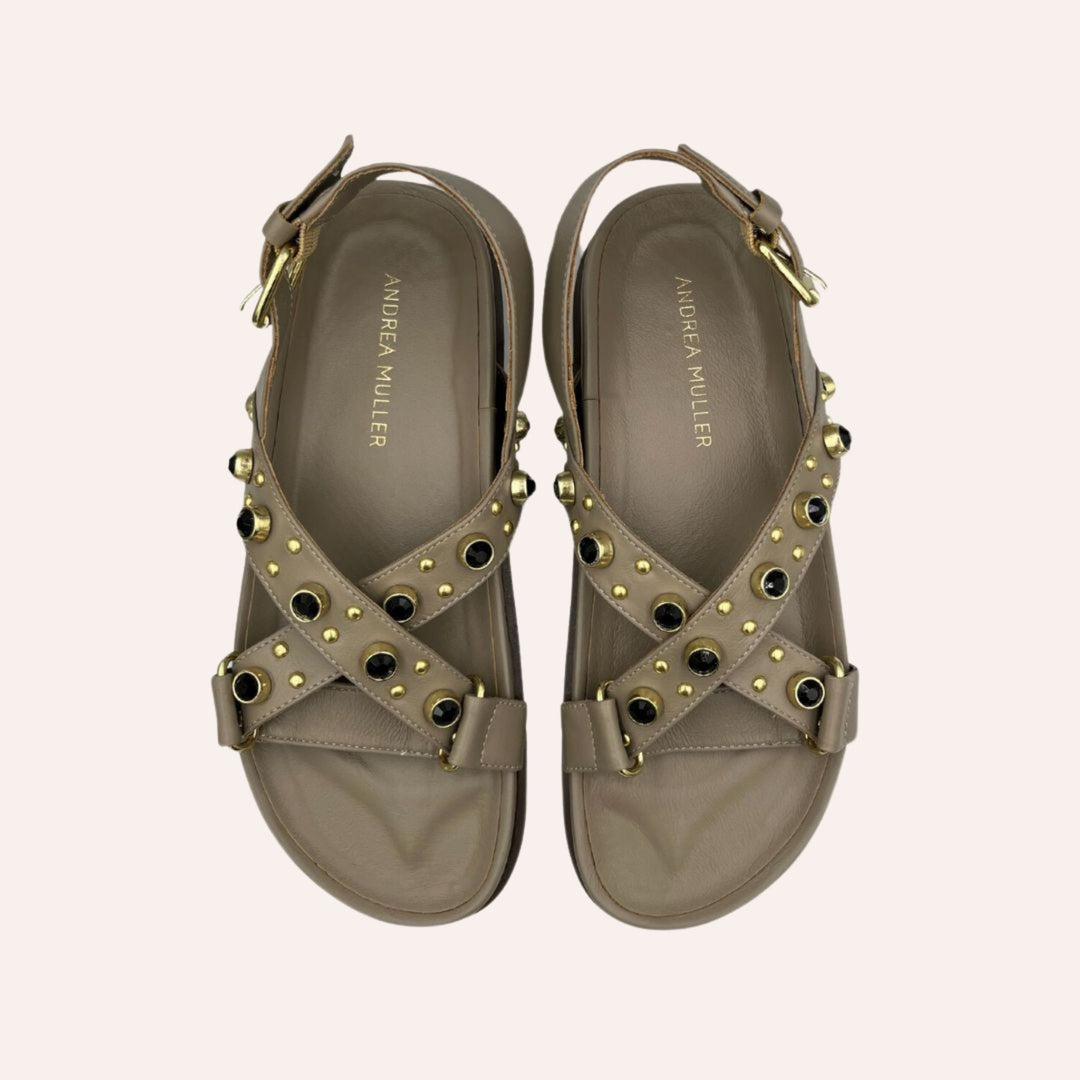 Sandália Beta Tachas Khaki
