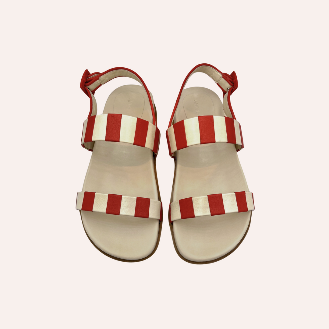 Sandália Listrada Vermelho / Off White