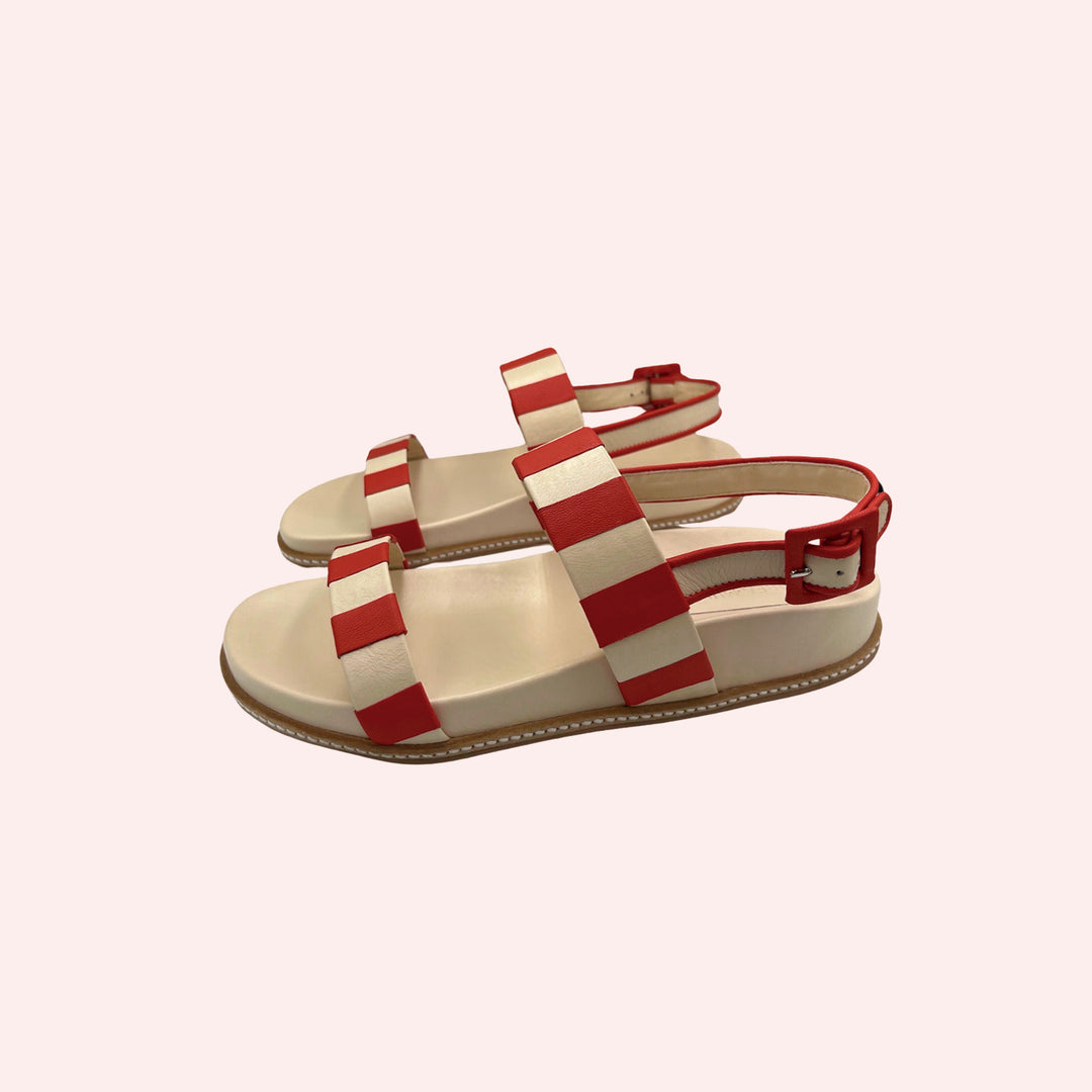 Sandália Listrada Vermelho / Off White
