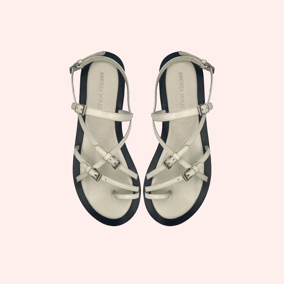 Sandália Cris Off-White e Preta