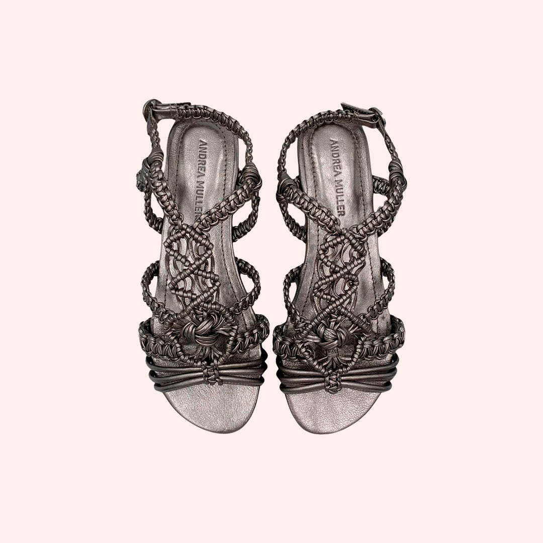 Rasteira Macramê Prata Velha