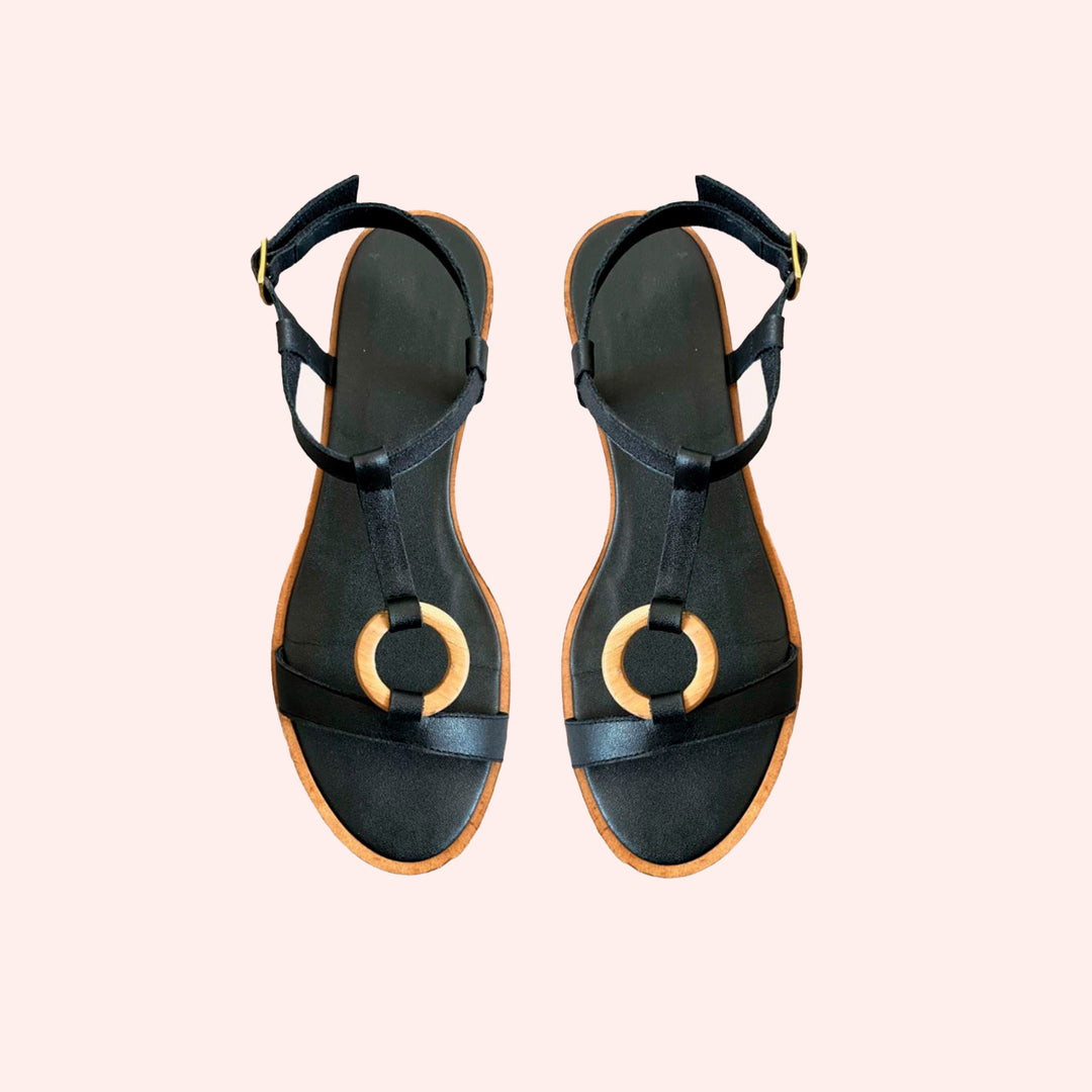 Sandália Argola Madeira Preta