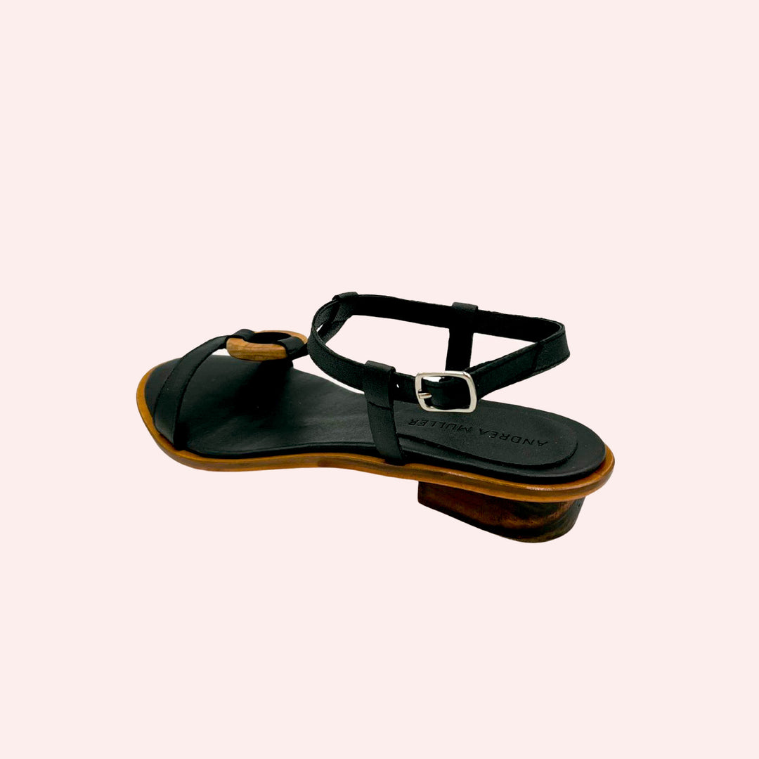 Sandália Argola Madeira Preta